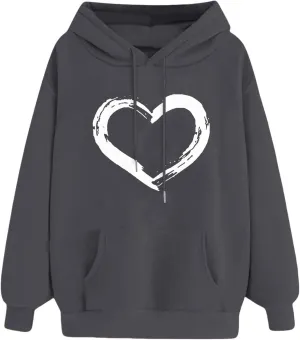 Oversized Hoodies for Women Plus Size Heart Graphic Sweatshirts Long Sleeve Shirts Hooded Top Streetwear with Pocket