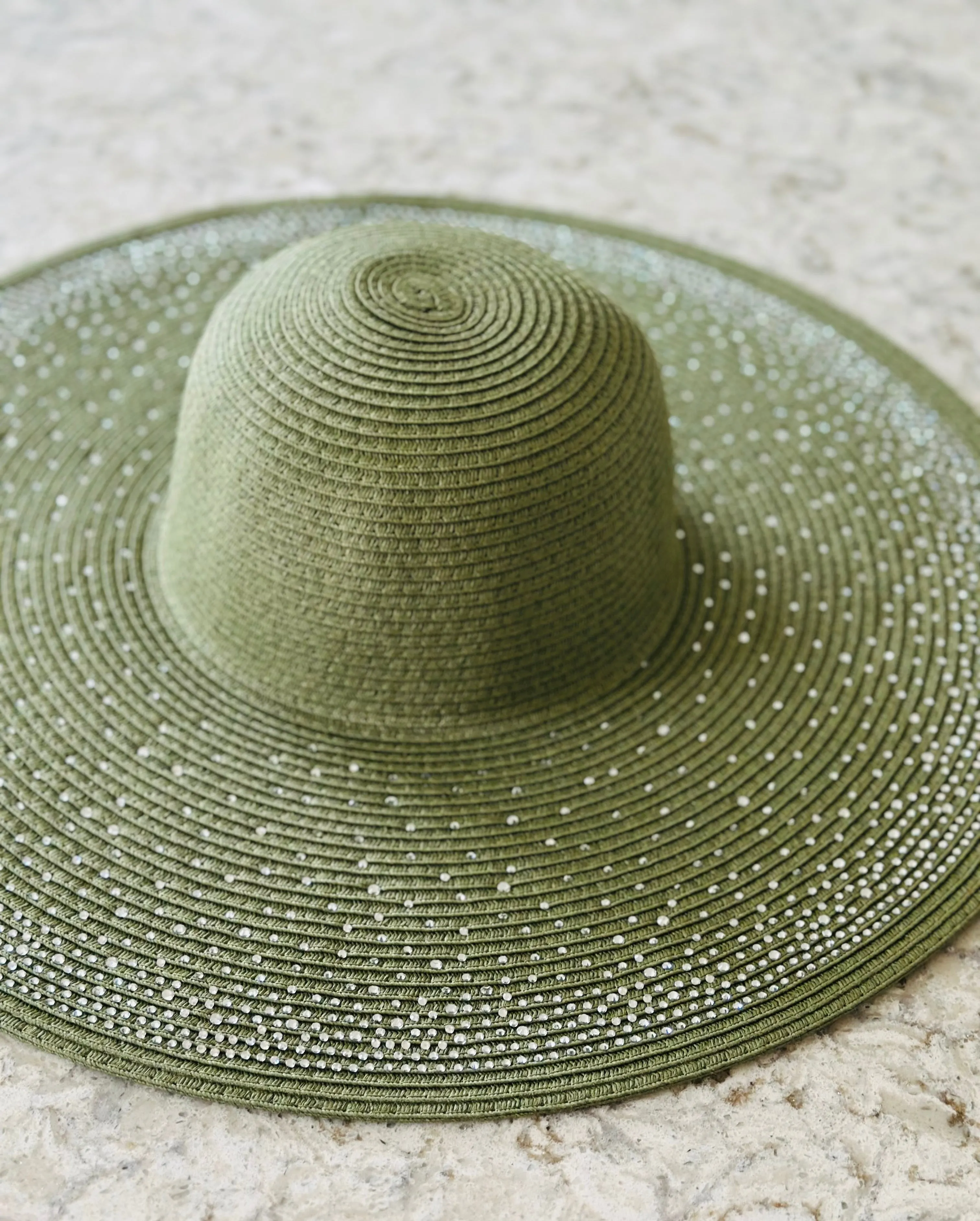 Oversized Straw Sunhat with Diamante details