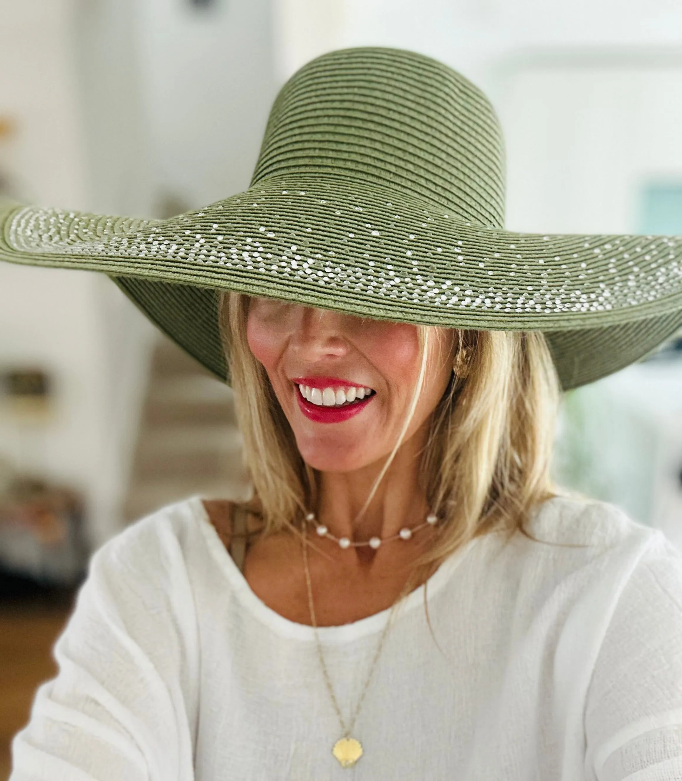 Oversized Straw Sunhat with Diamante details