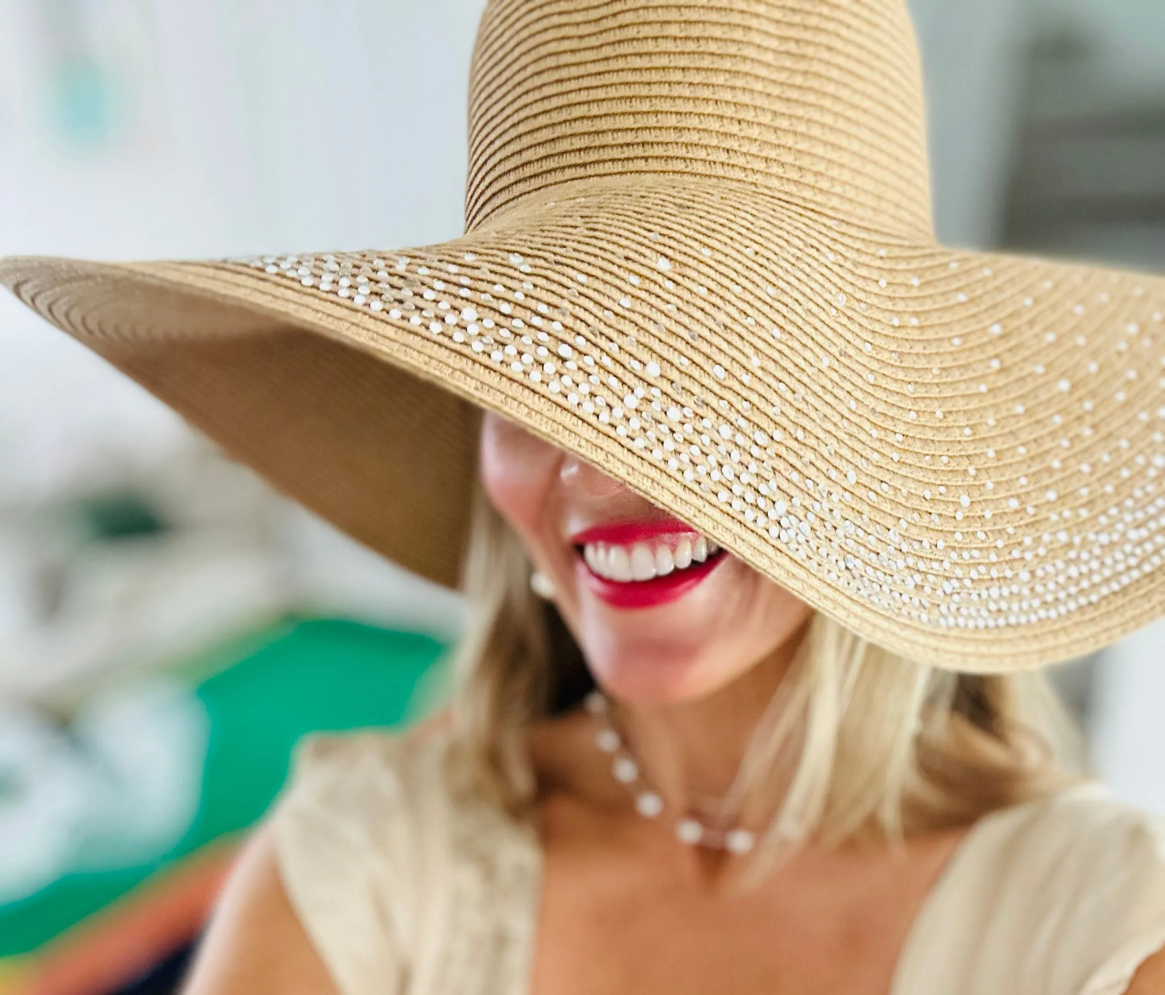 Oversized Straw Sunhat with Diamante details