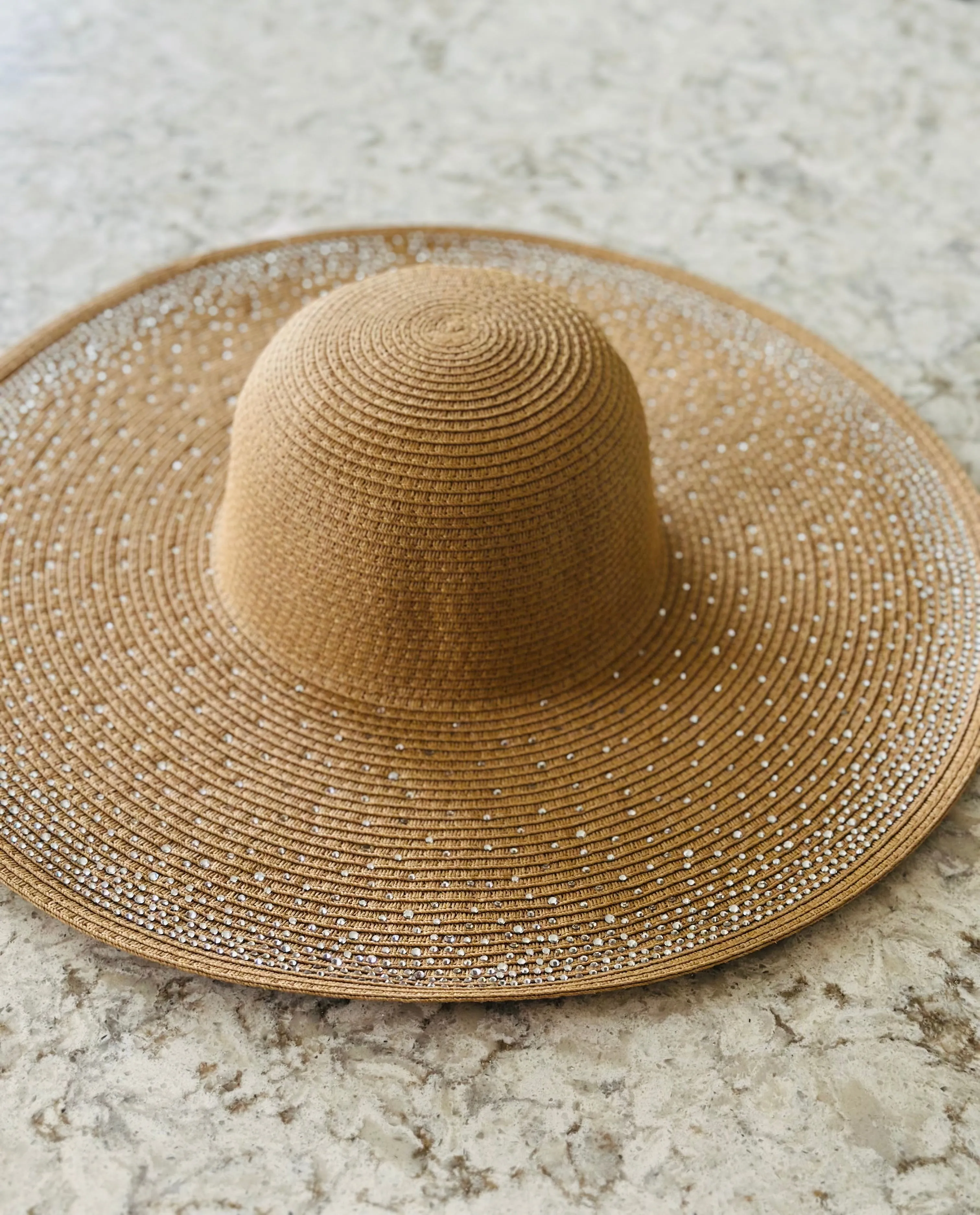 Oversized Straw Sunhat with Diamante details