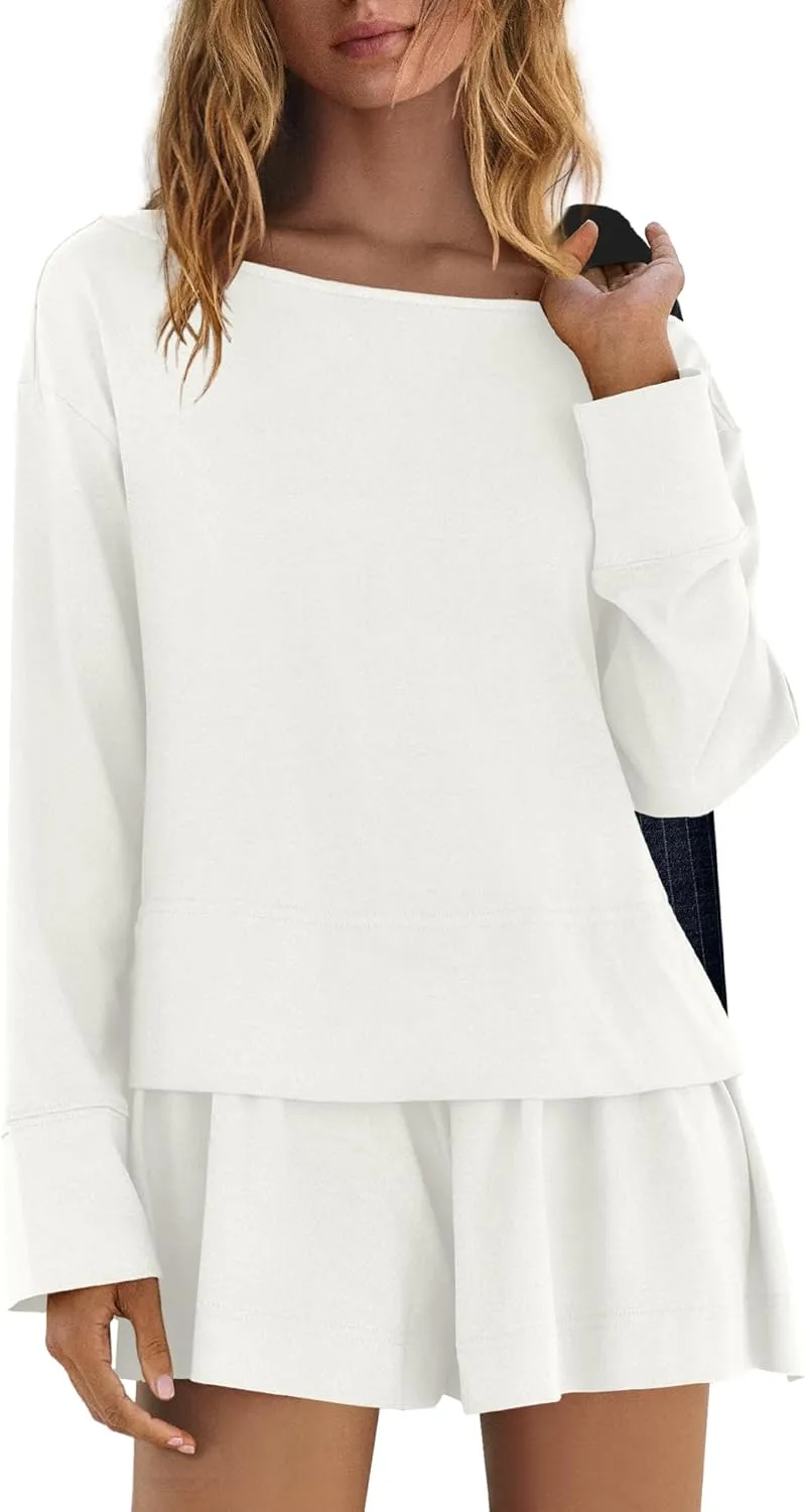 Panadila Womens Long Sleeve Short Romper Dress Oversized Crewneck One Piece Jumpsuit Open Back Layered Casual Outfits