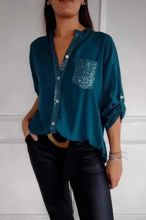 Party Time Teal Blouse With Sequin Details