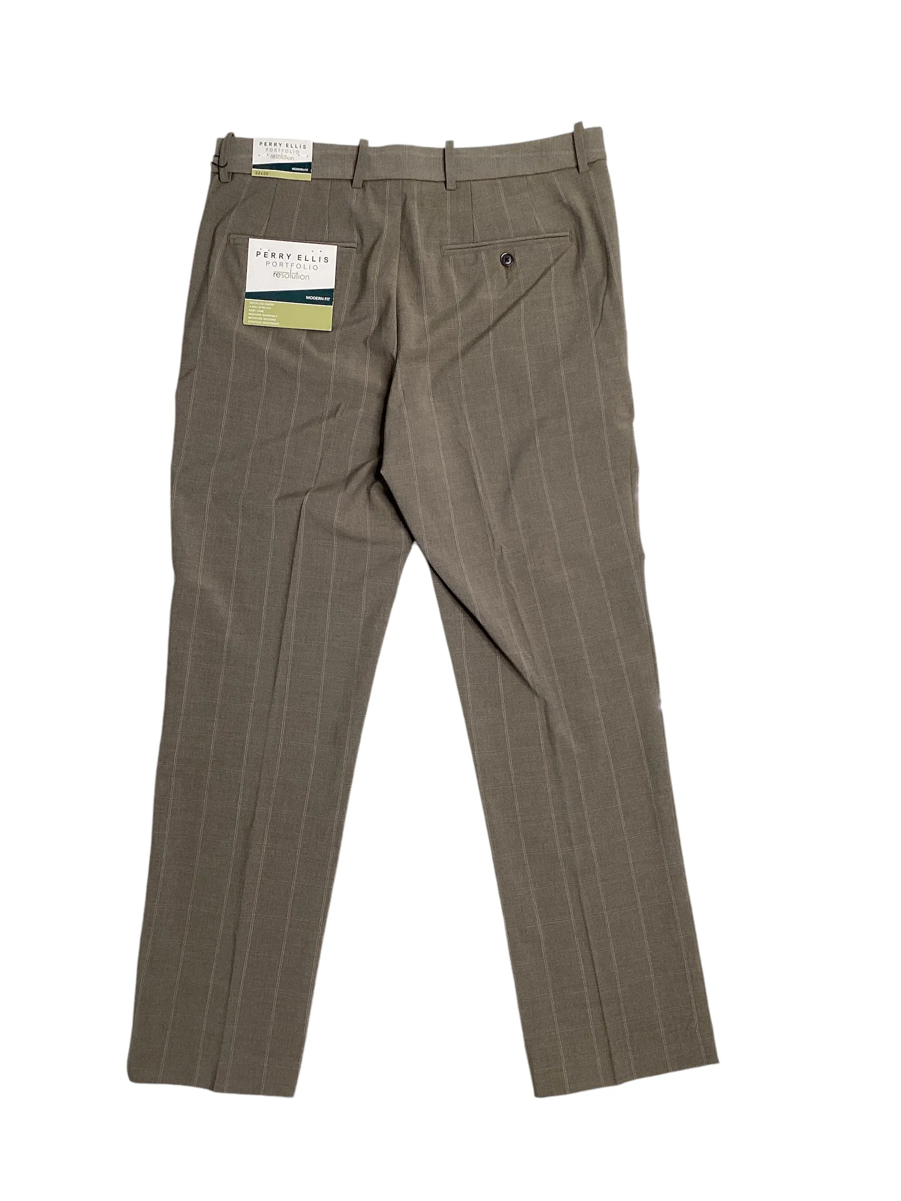 Perry Ellis Portfolio Mens Modern Fit Stretch Dress Pants Beige 34 x 32