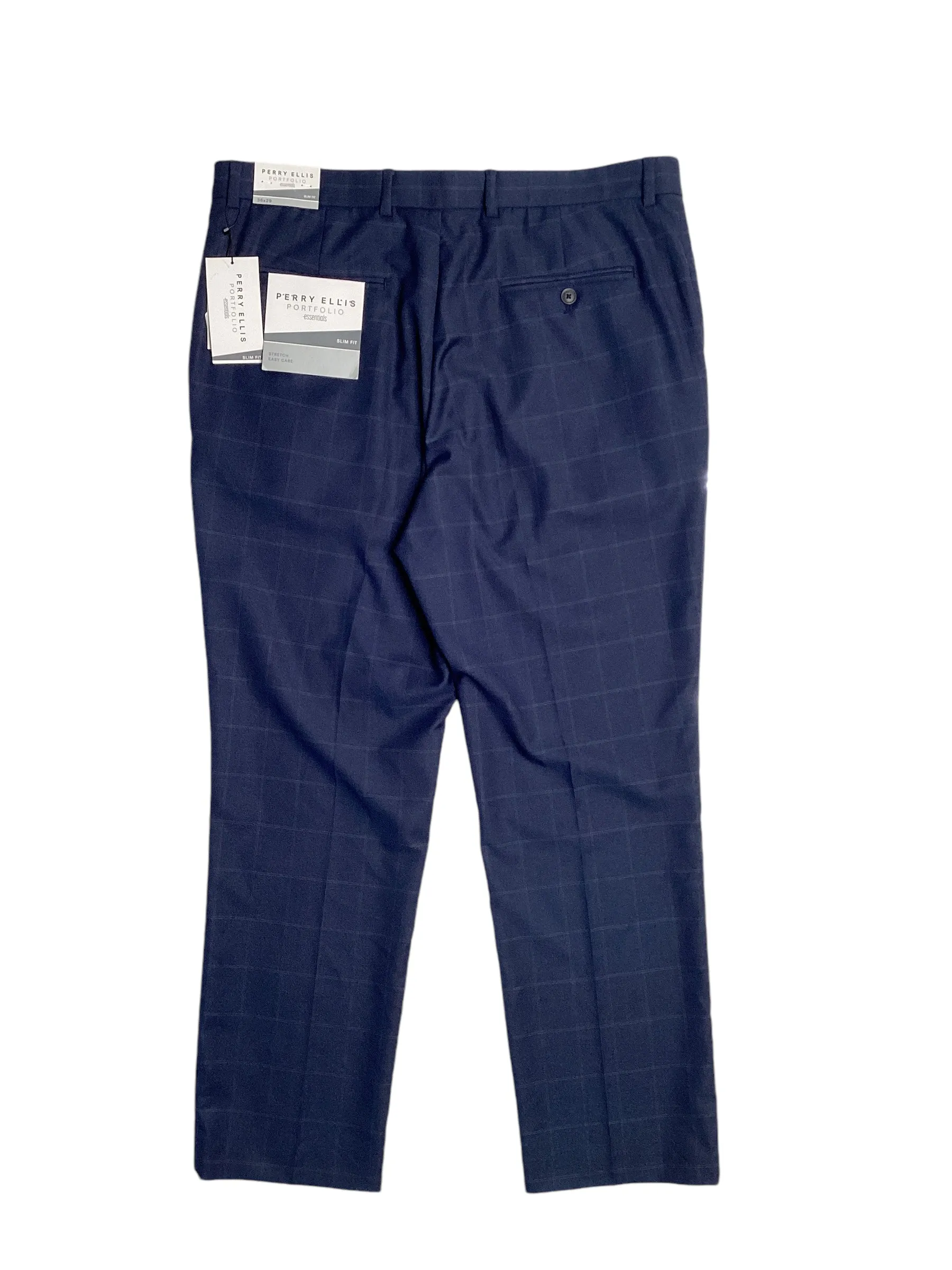 Perry Ellis Portfolio Mens Slim Fit Flat Suit Dress Pants Navy Blue 36 x 29