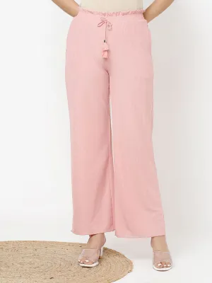 Pink Textured Flared Palazzo with Tessel Details