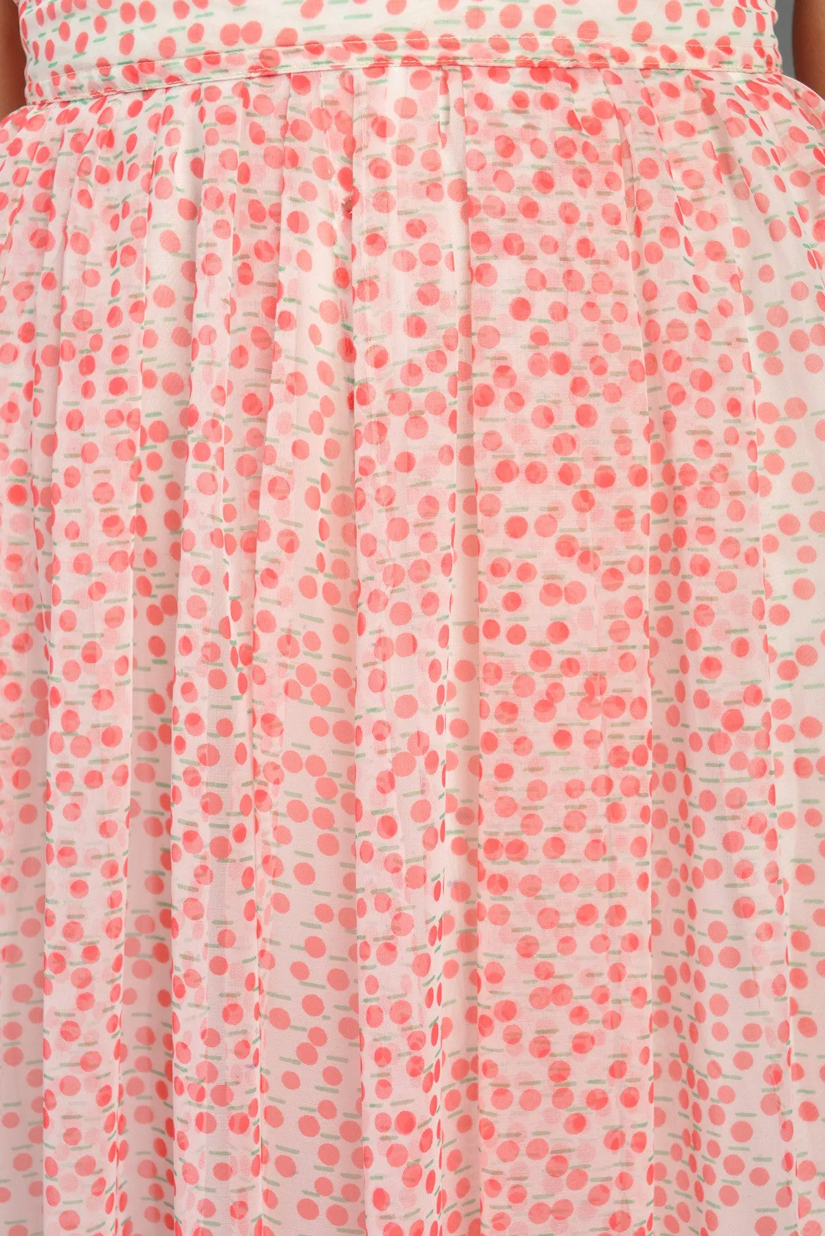 Pink   White Dotted 1970s Chiffon Maxi Dress