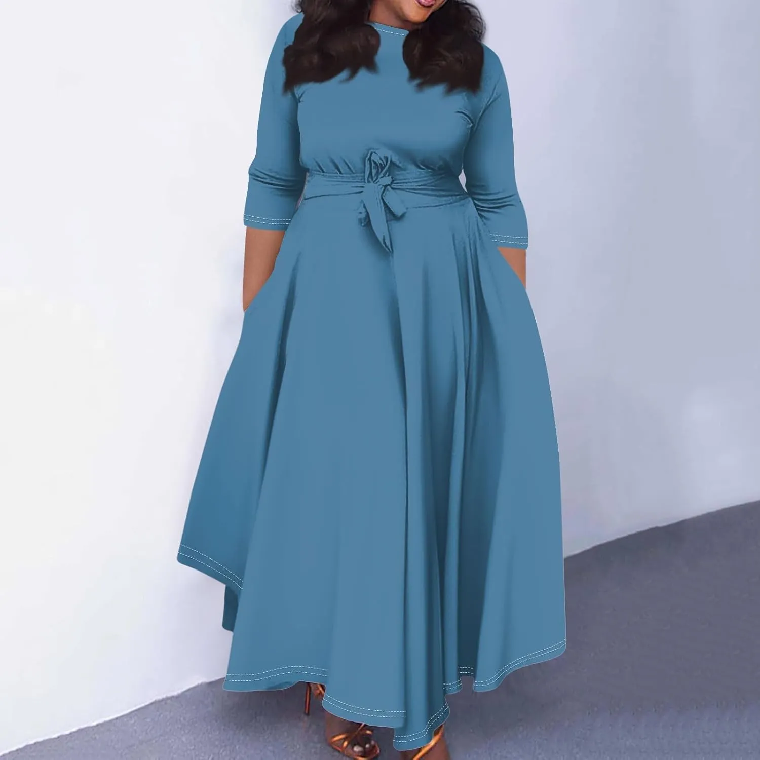 Plus Size Maxi Dresses for Women Trendy Casual Summer Fall Long Sleeve Flowy Formal Floral Ruched Flowy Long Dress