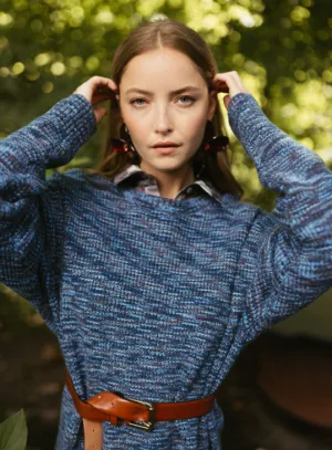 point marled knit sweater