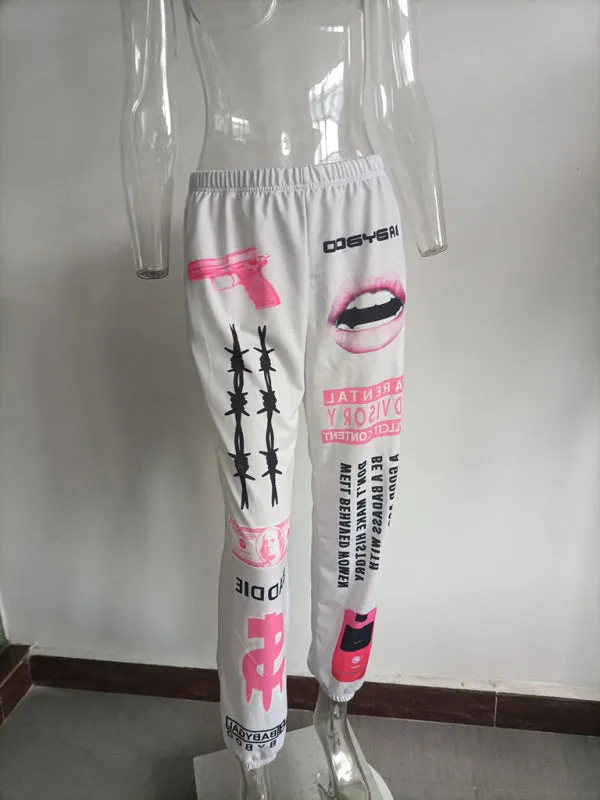 Print Fashion Elastic Waist Casual Harem Pants