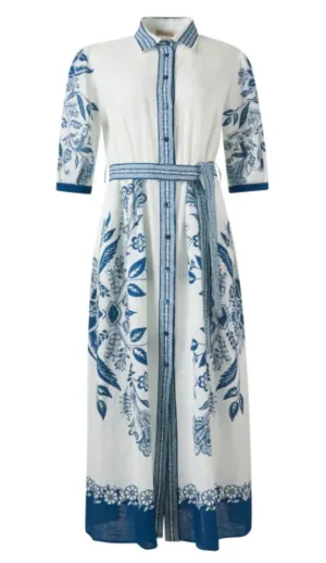 Purotatto Linen Dress Blue Floral