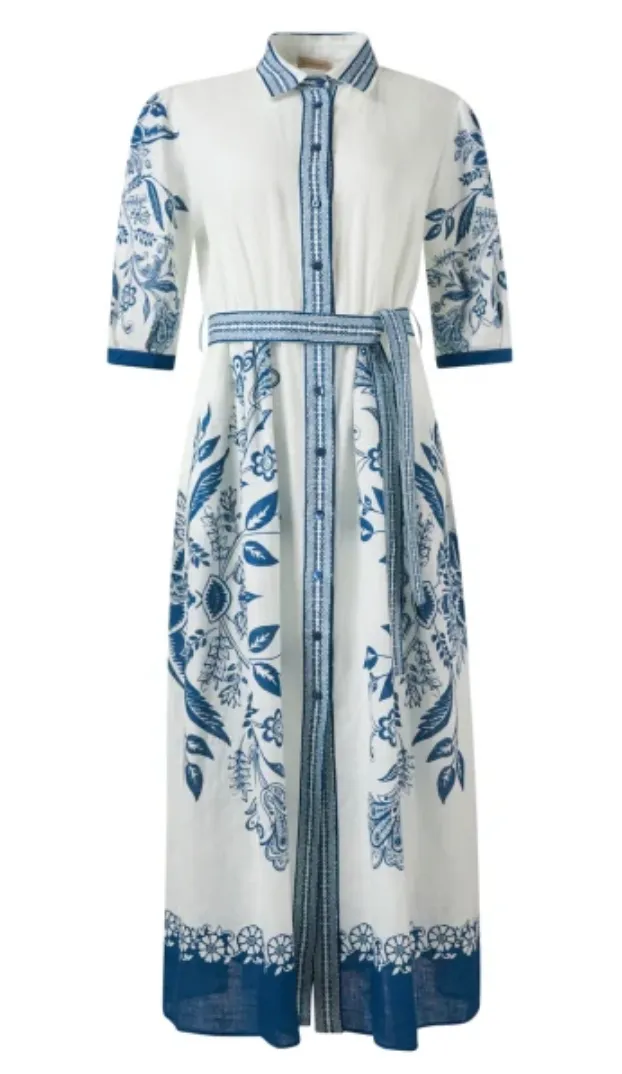 Purotatto Linen Dress Blue Floral