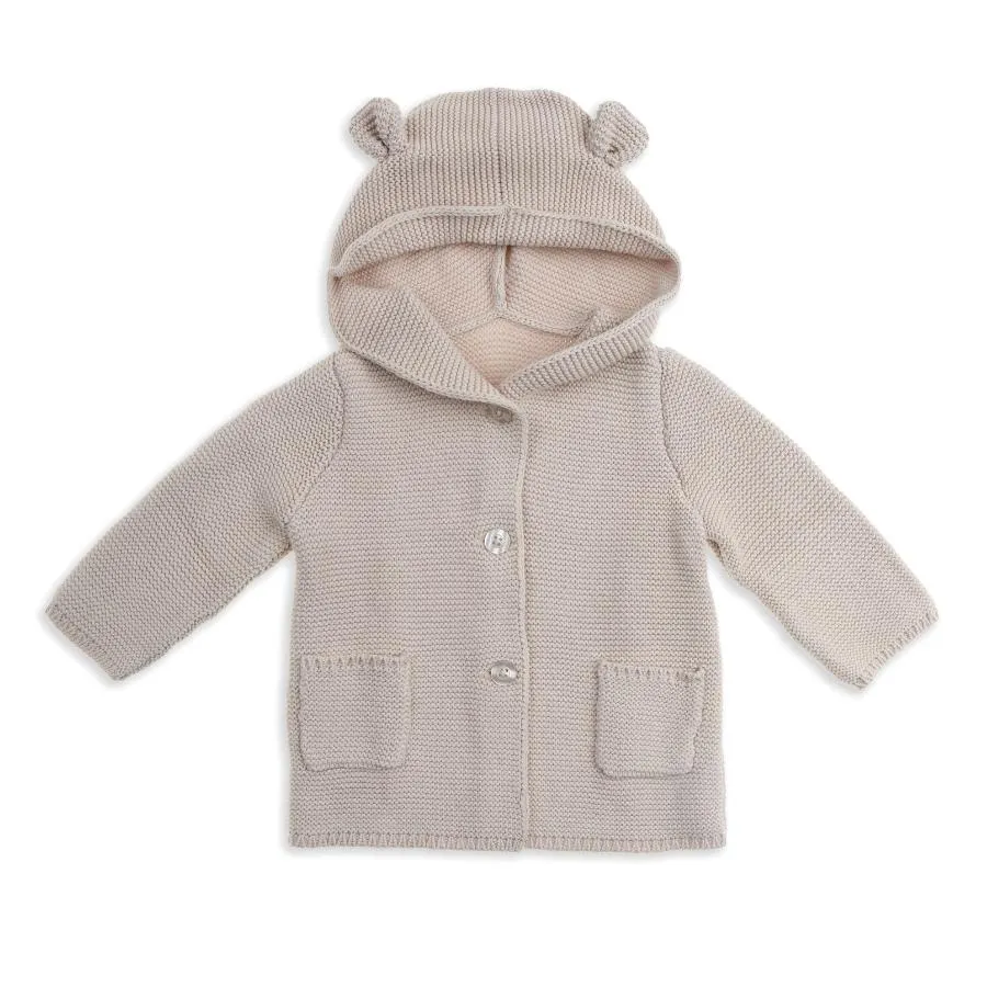 "Little Bear" Cotton Knit Cardigan Oatmeal