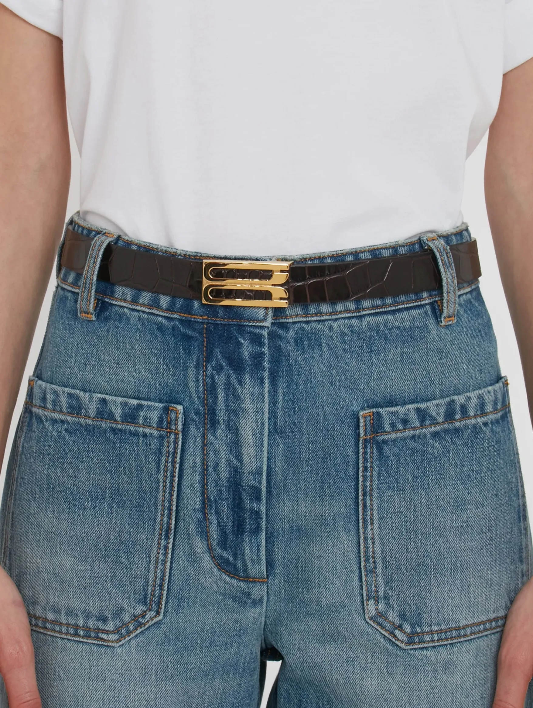 Regular Frame Croc-Effect Leather Belt in Espresso