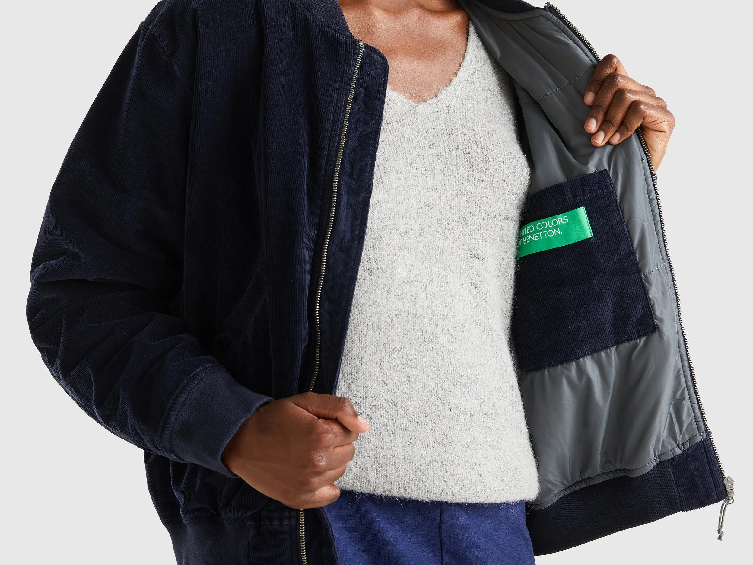 Relaxed Fit Zip Up Solid Bomber Jacket