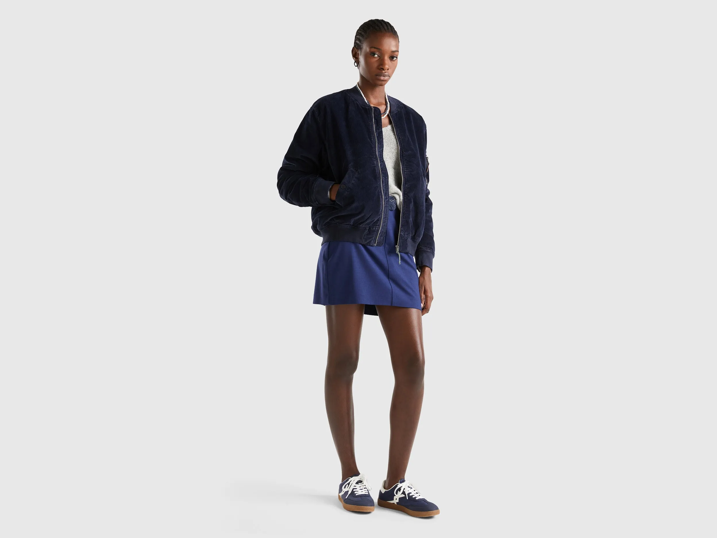 Relaxed Fit Zip Up Solid Bomber Jacket
