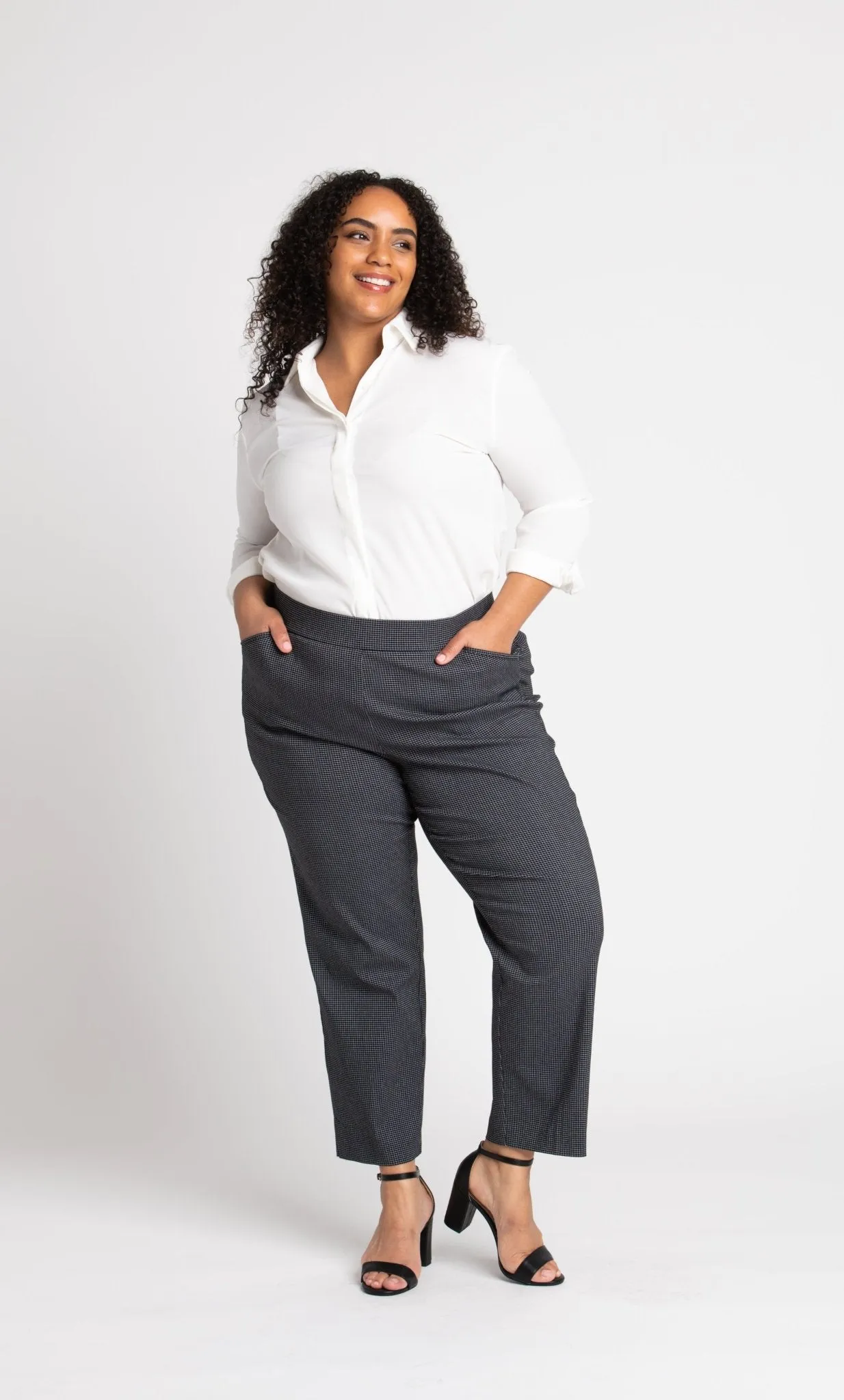 Roz & Ali Superstretch Black Grid Pull On Ankle Pants - Plus