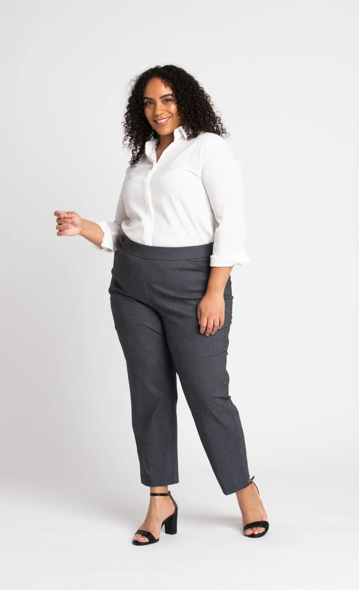 Roz & Ali Superstretch Black Grid Pull On Ankle Pants - Plus