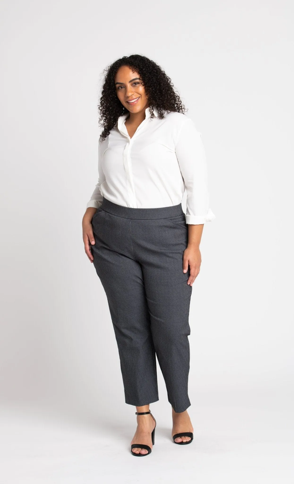 Roz & Ali Superstretch Black Grid Pull On Ankle Pants - Plus