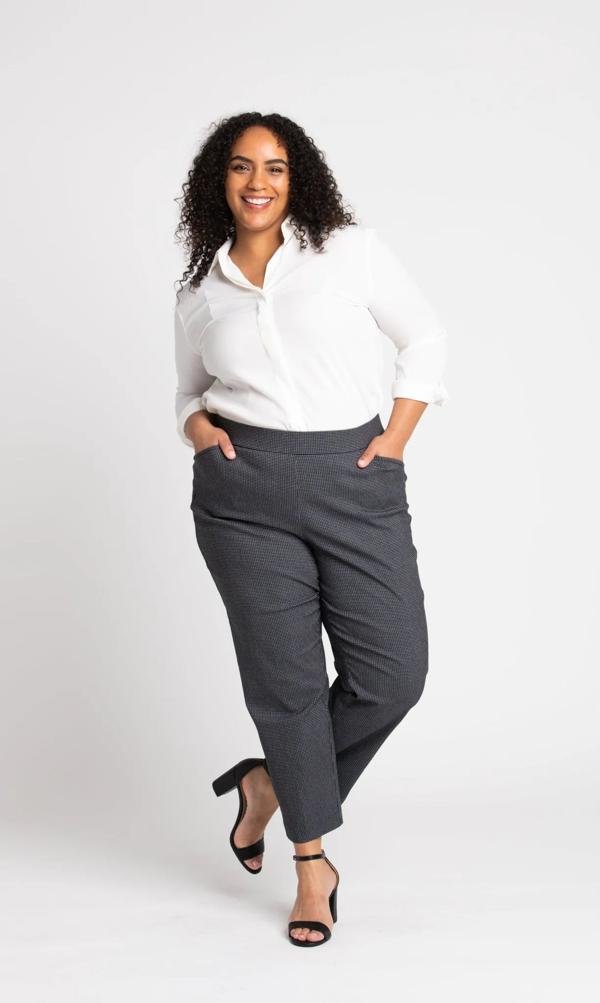Roz & Ali Superstretch Black Grid Pull On Ankle Pants - Plus