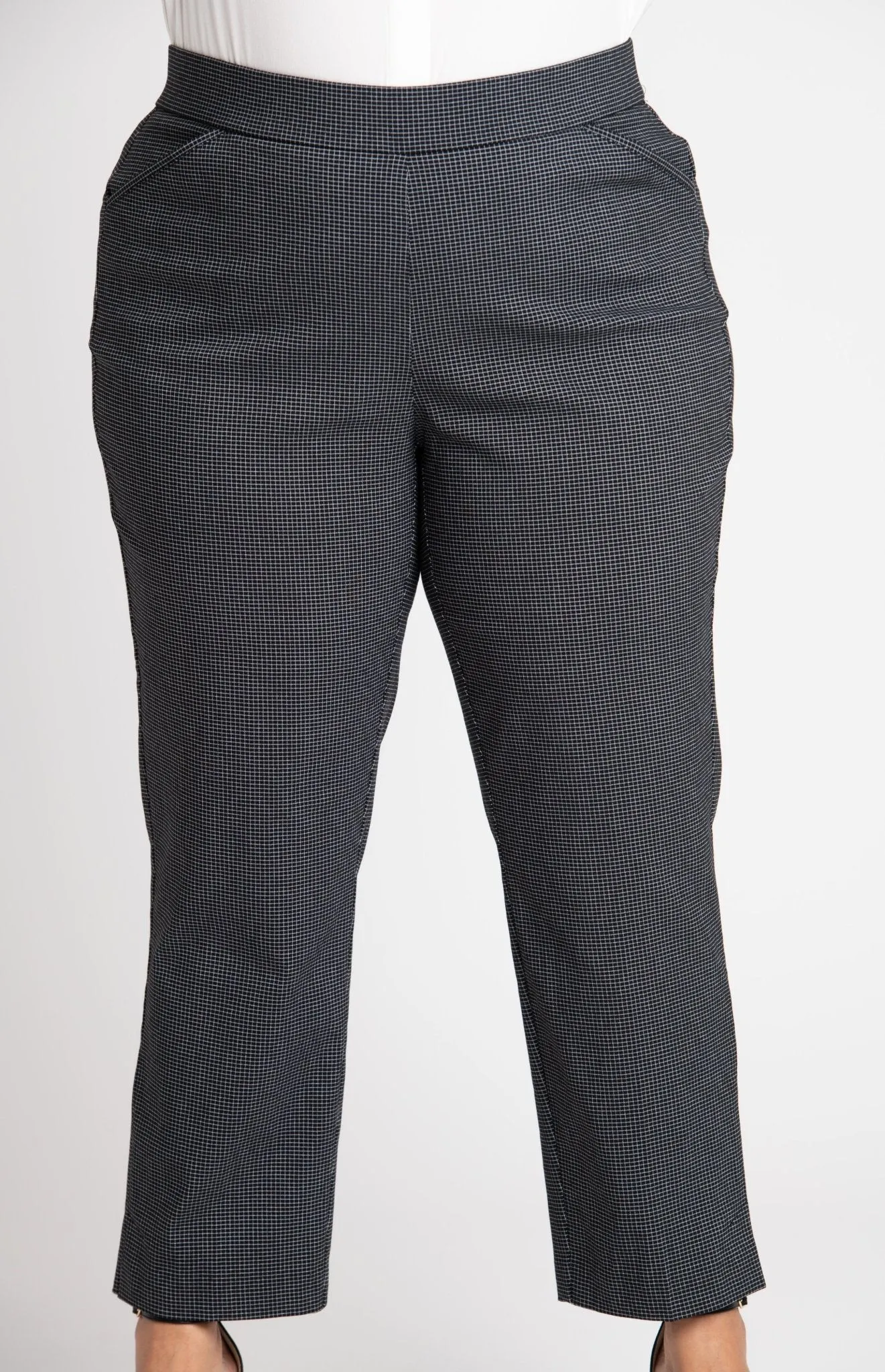Roz & Ali Superstretch Black Grid Pull On Ankle Pants - Plus