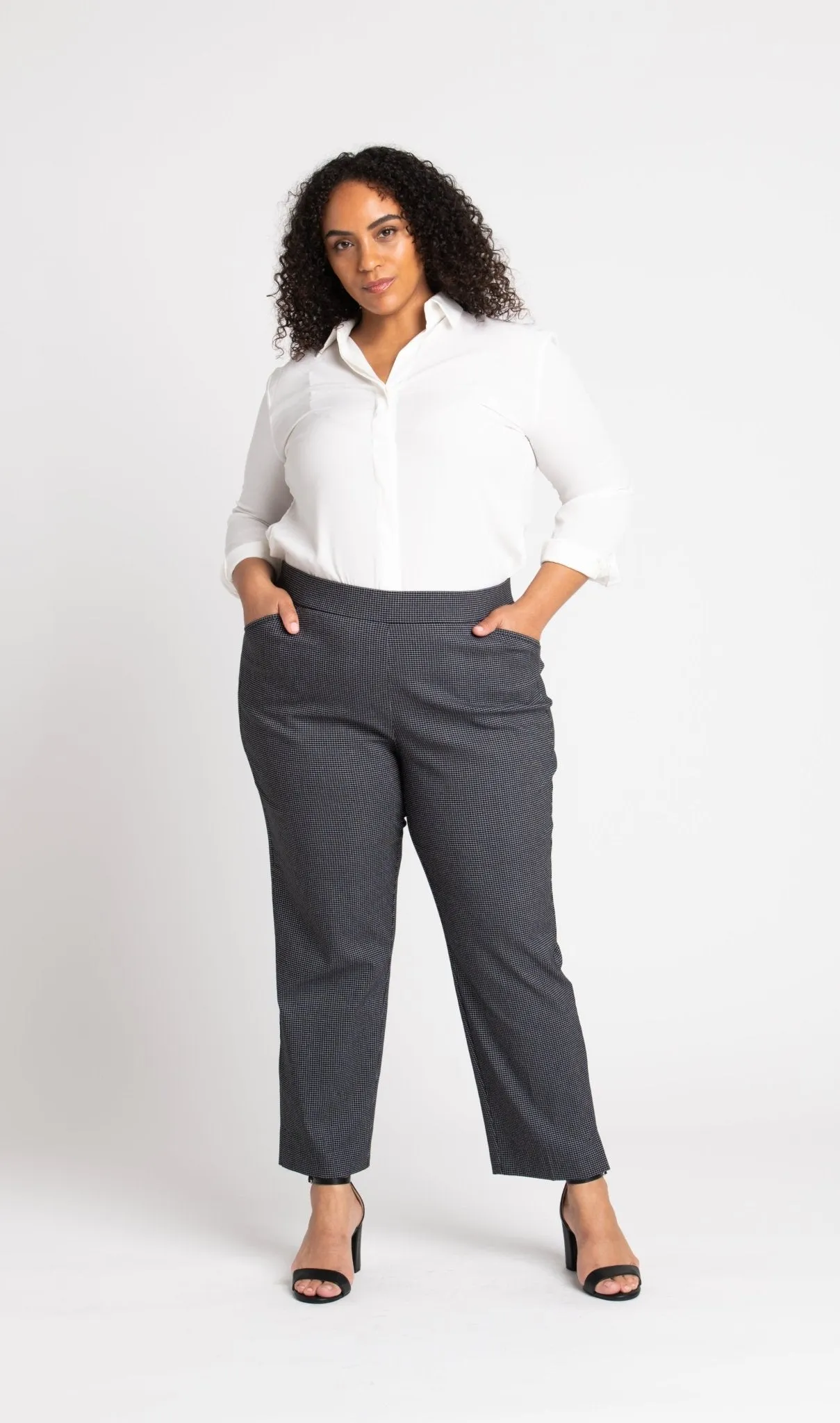 Roz & Ali Superstretch Black Grid Pull On Ankle Pants - Plus