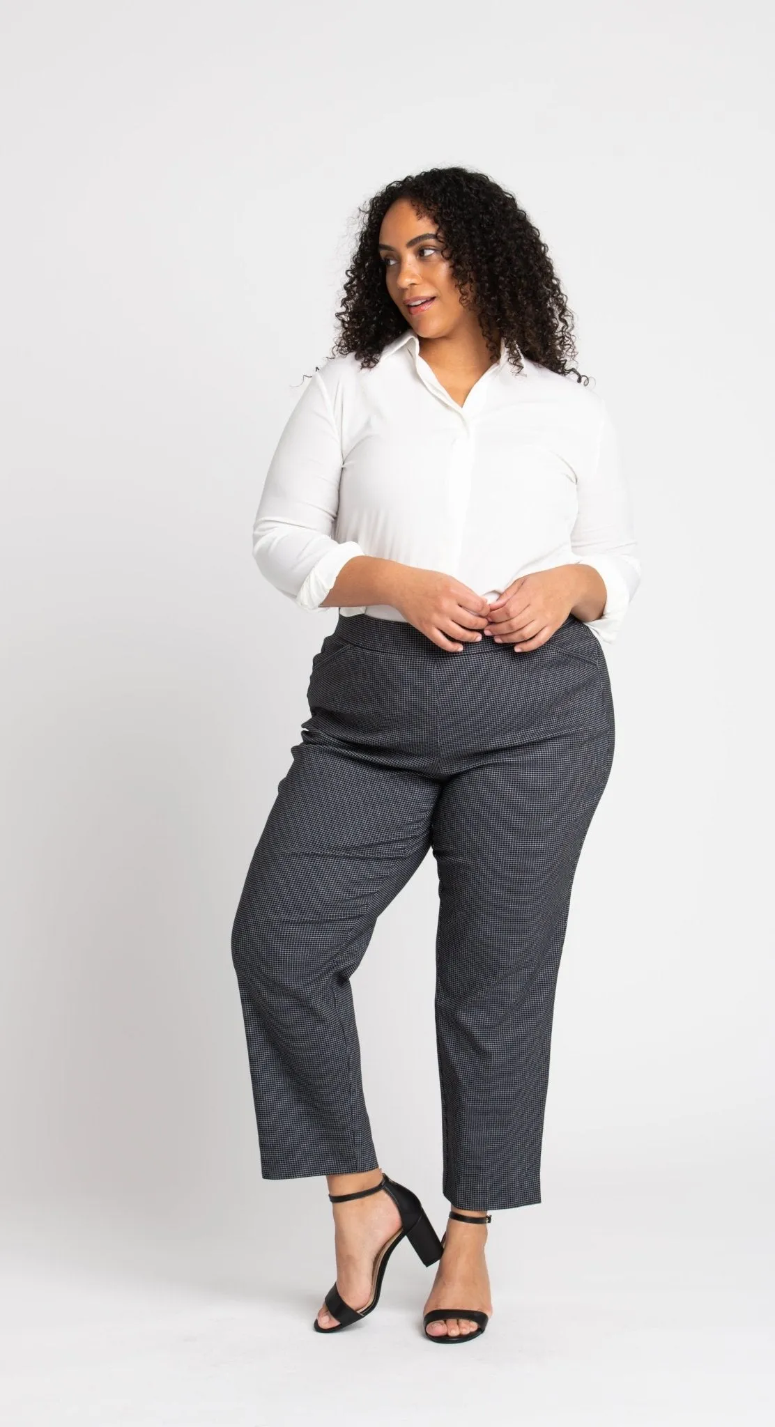 Roz & Ali Superstretch Black Grid Pull On Ankle Pants - Plus