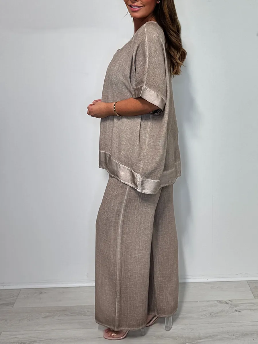Satin Trim V-Neck Oversize Trouser Co-ord