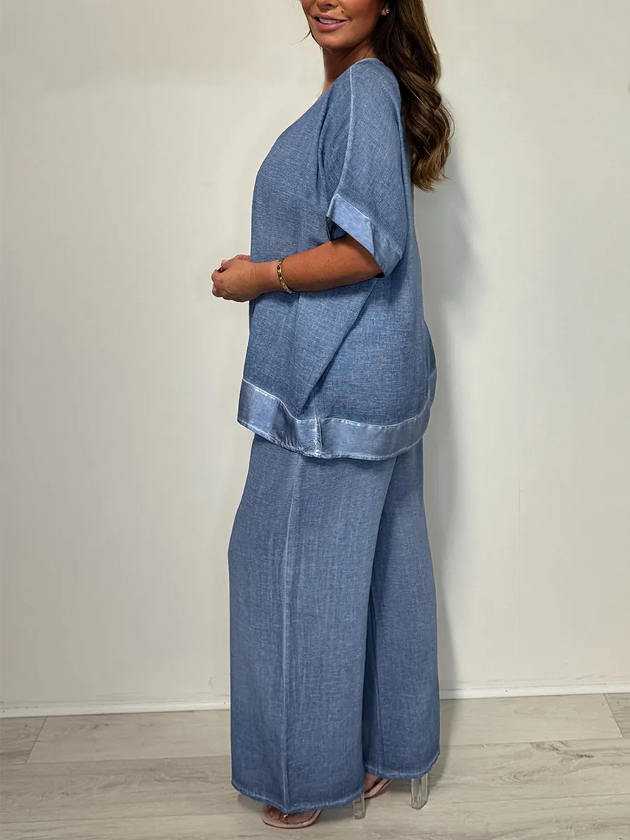 Satin Trim V-Neck Oversize Trouser Co-ord