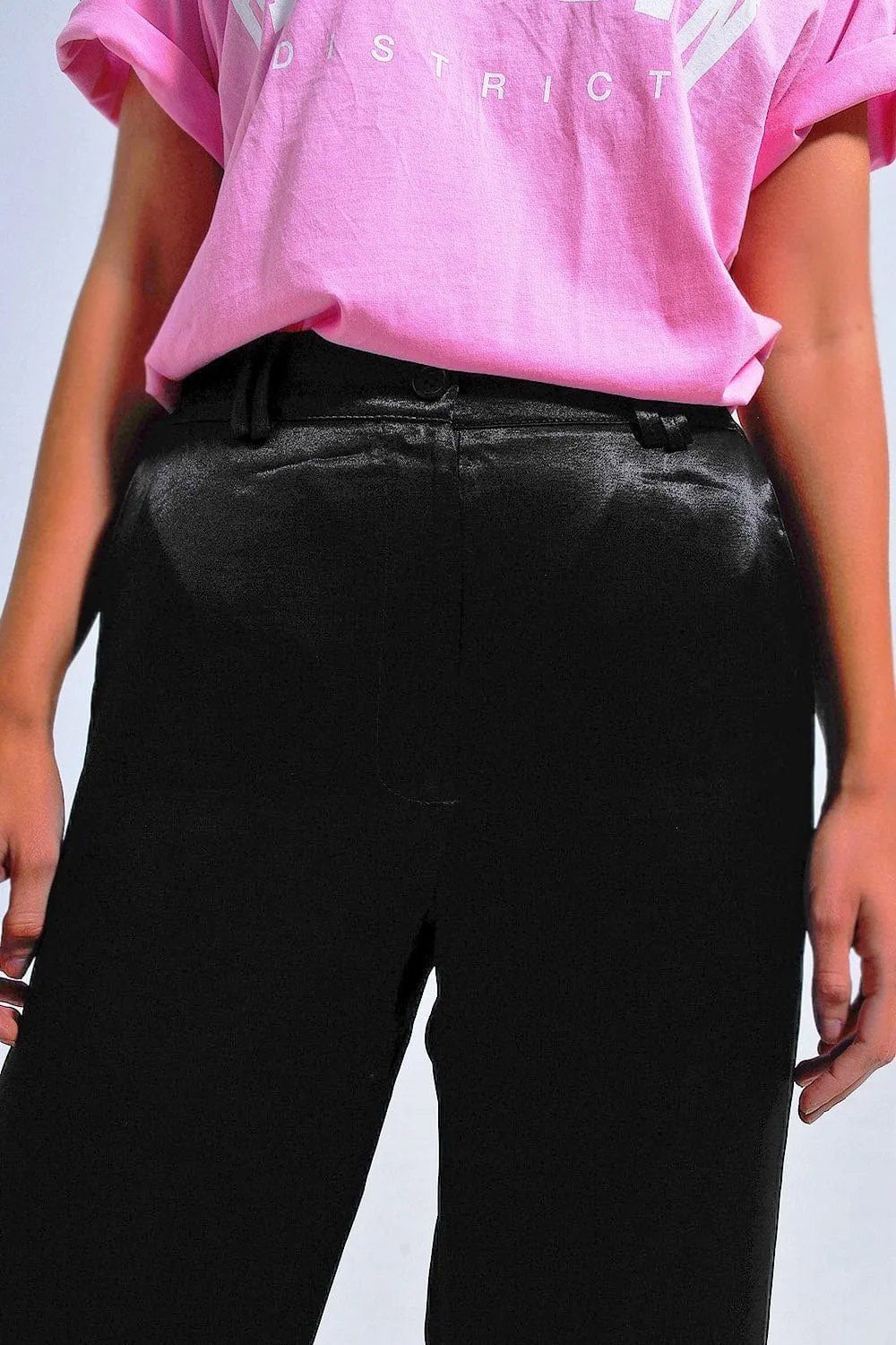 Satin Wide Leg Suit Pants In Black