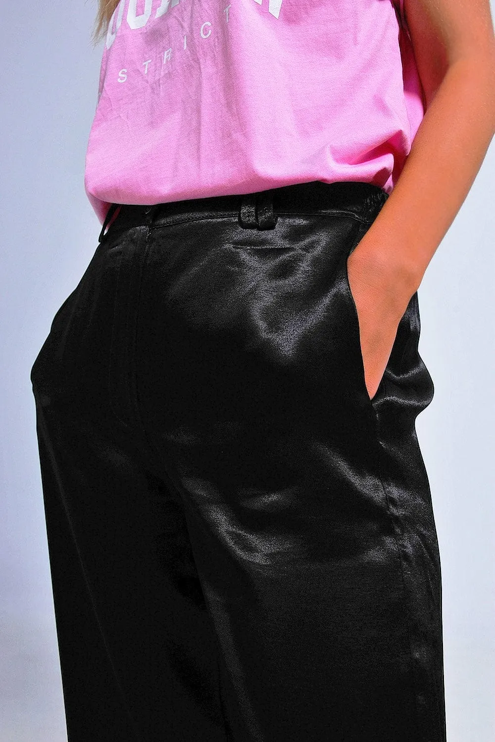 Satin Wide Leg Suit Pants In Black