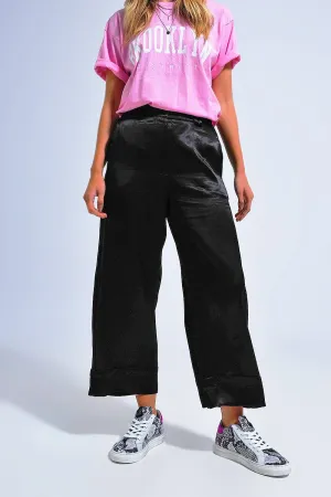 Satin Wide Leg Suit Pants In Black