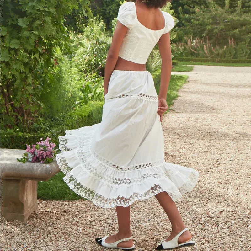Sexy Corset Puff SleeveWhite Ruched Square Waist Bodycon Crop Blouse