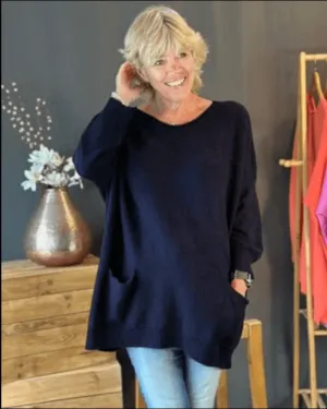 Slouchy Pocket Jumper - Navy