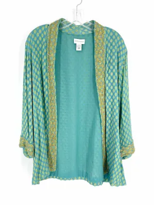 Soft Surroundings Size L Turquoise/Gold Sequined Print Cardigans Cardigan