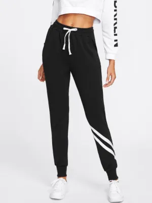 Stripe detail drawstring joggers pants