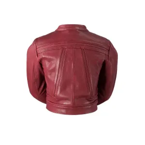 Stylish Oxblood Geometric Cropped Leather Jacket for Women