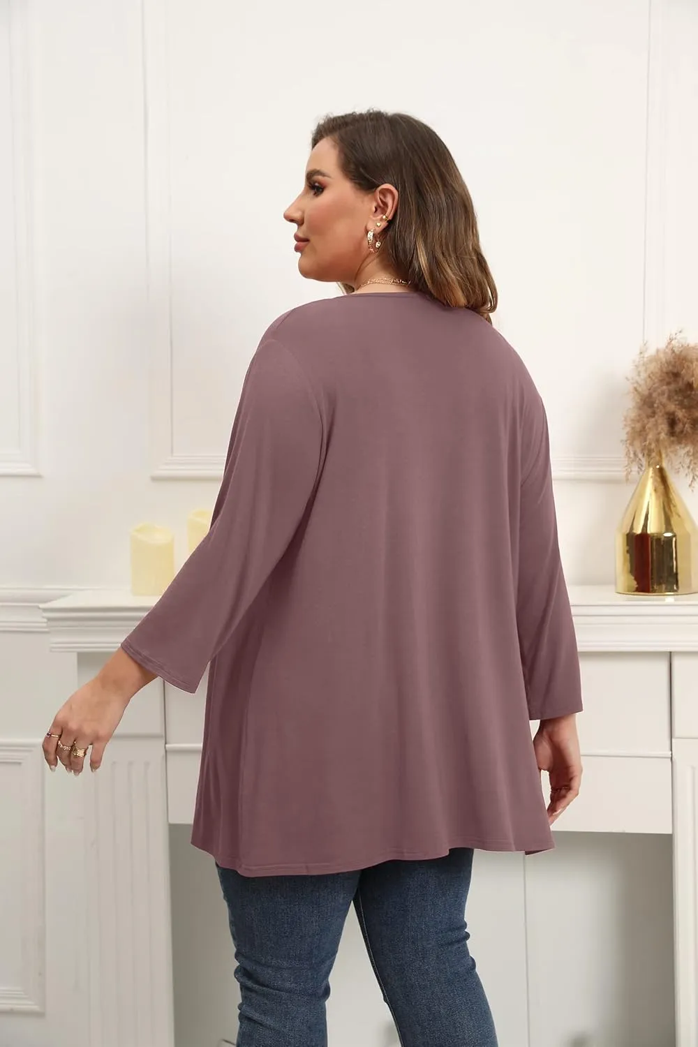 TIANZHU Women Cardigan Lightweight 3/4 Sleeve Casual Open Front Light Cardigan Drape Duster Sweaters