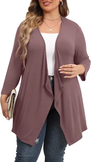 TIANZHU Women Cardigan Lightweight 3/4 Sleeve Casual Open Front Light Cardigan Drape Duster Sweaters