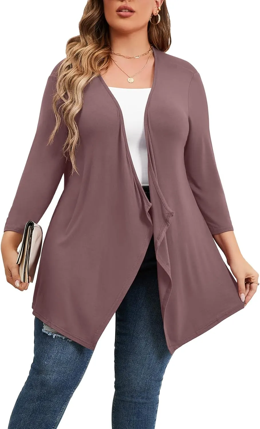TIANZHU Women Cardigan Lightweight 3/4 Sleeve Casual Open Front Light Cardigan Drape Duster Sweaters