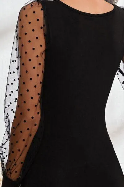 Timeless Chic Mesh Black Long Sleeve Square Neck Top