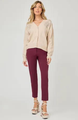 V-neck Cardigan with Beaded Details