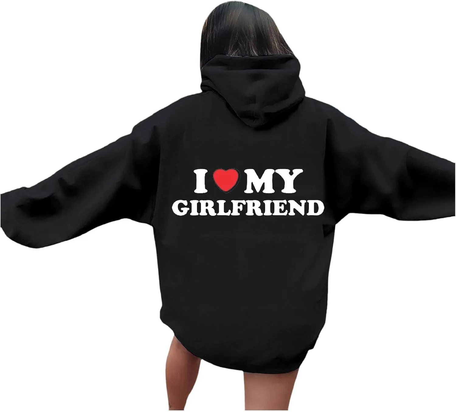 Valentine's Day Graphic Hoodies for Women I Love My Girlfriend Letter Print Pullover with Pocket Drawstring Causal Hoodies