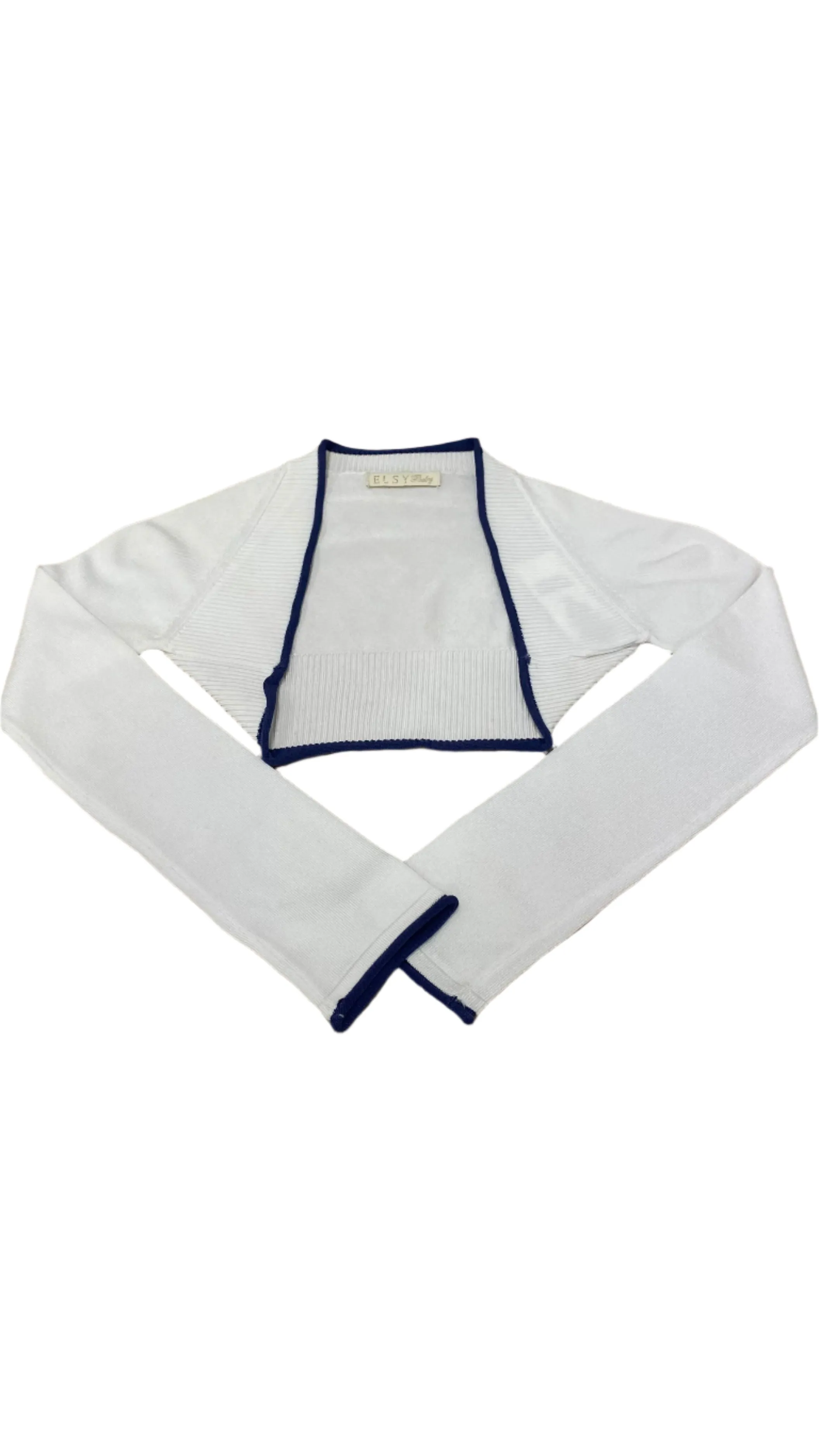 White Navy Blue Fannette Knitted Cropped Cardigan