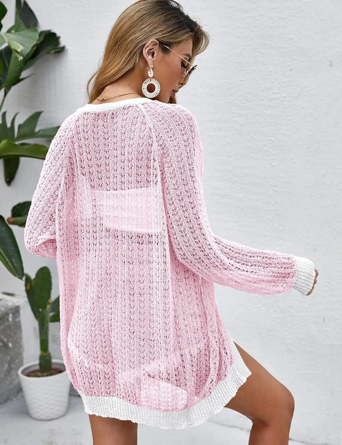 Women Crochet Lightweight Cardigan Cover Up Open Front Long Sleeve Summer Cardigans