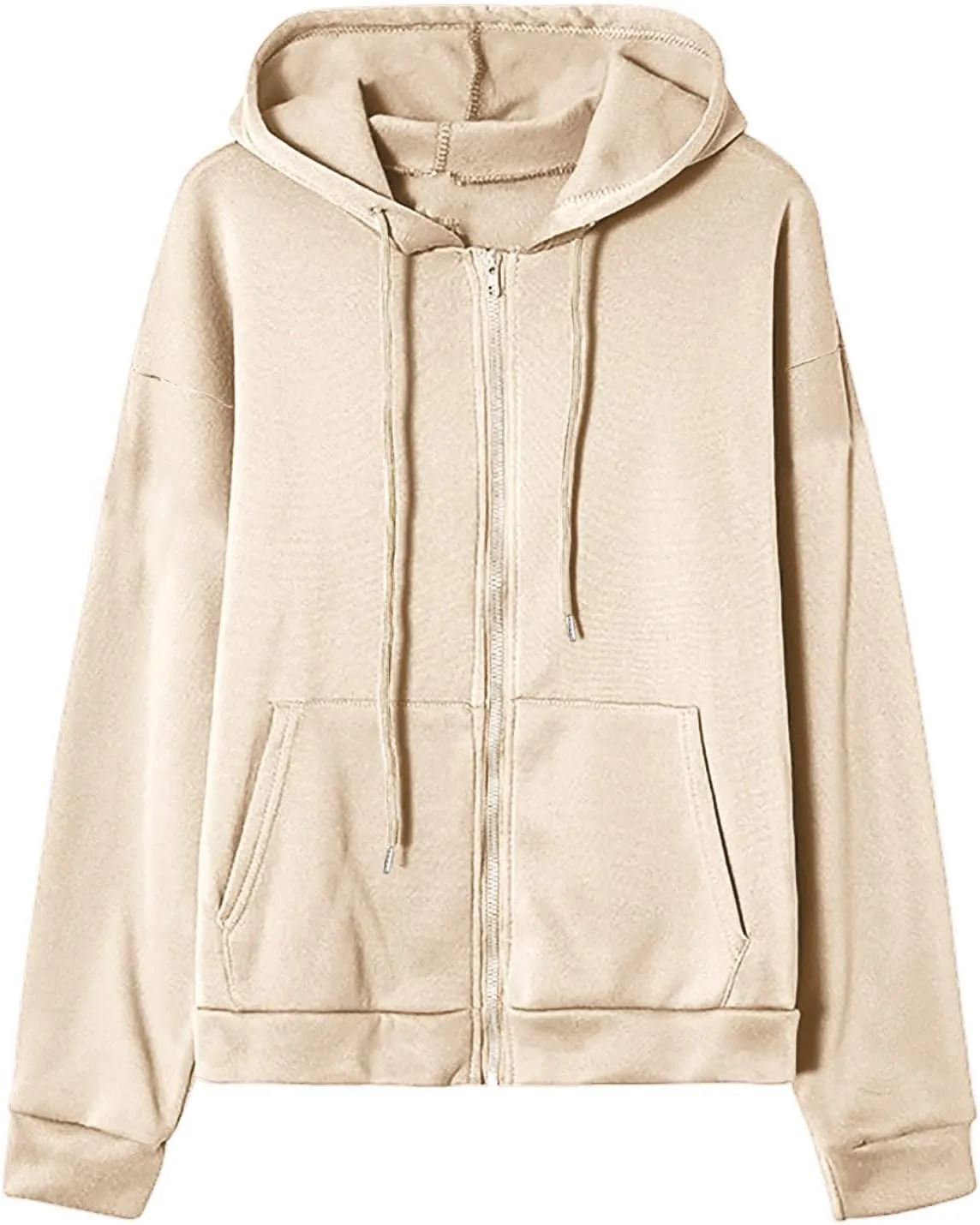 Women Full Zip Up Oversized Hoodie Solid Color Sweatshirt Long Sleeve Sweater Trendy Teen Girls Clothing 2024