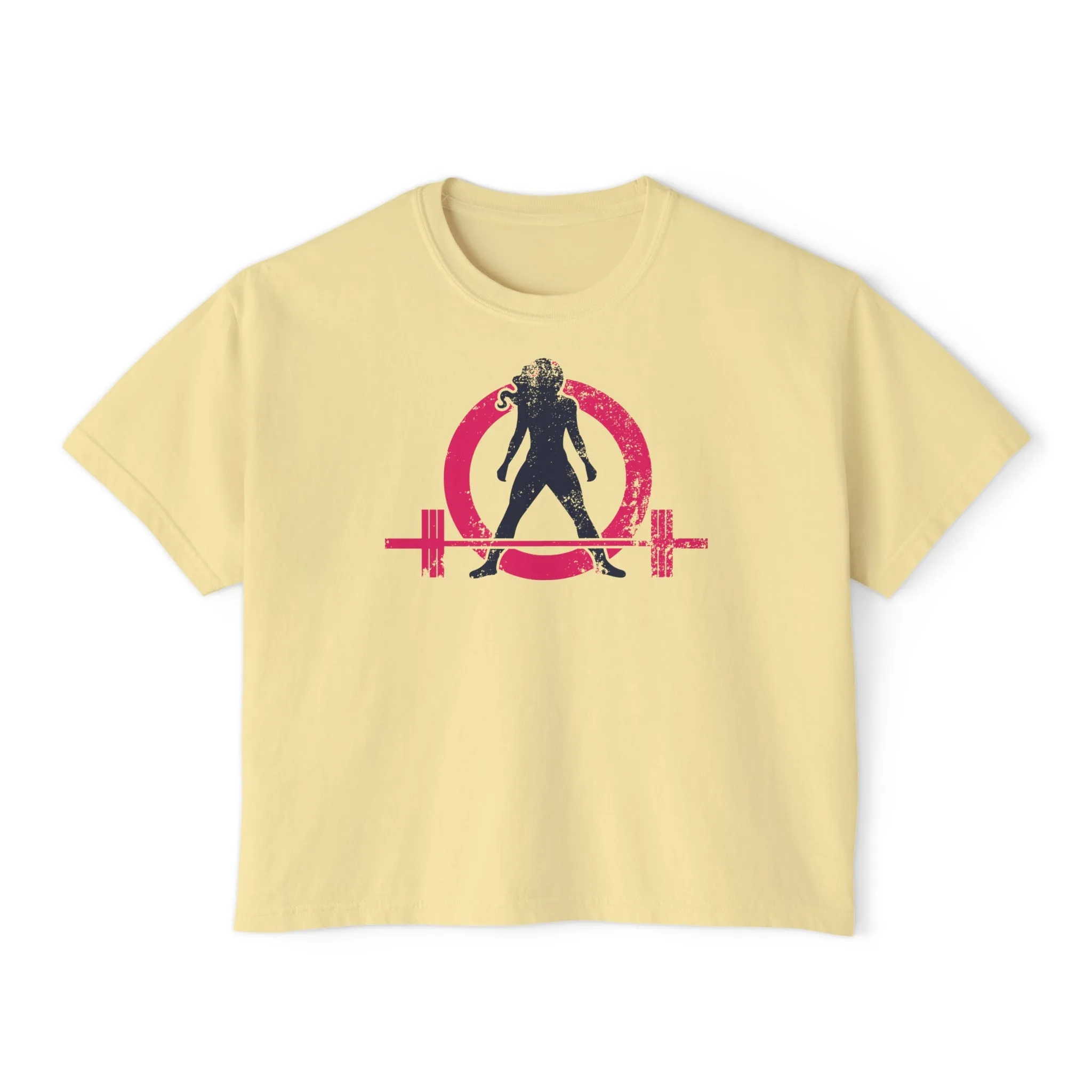 Women's Boxy Tee - Color Distressed Logo Front Plain Back