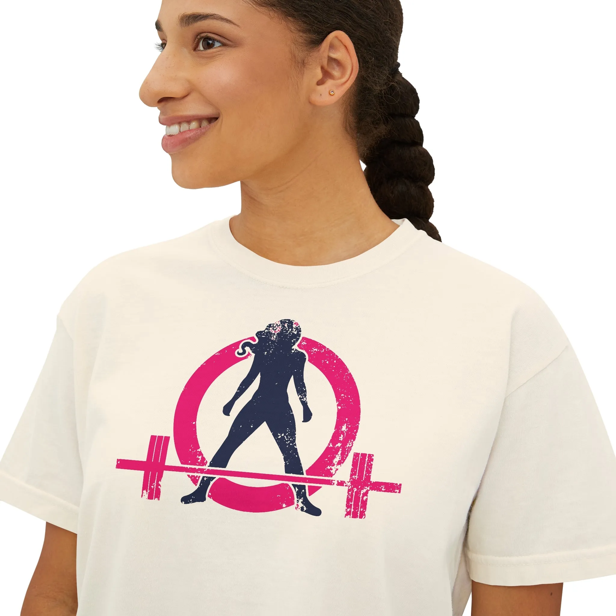 Women's Boxy Tee - Color Distressed Logo Front Plain Back