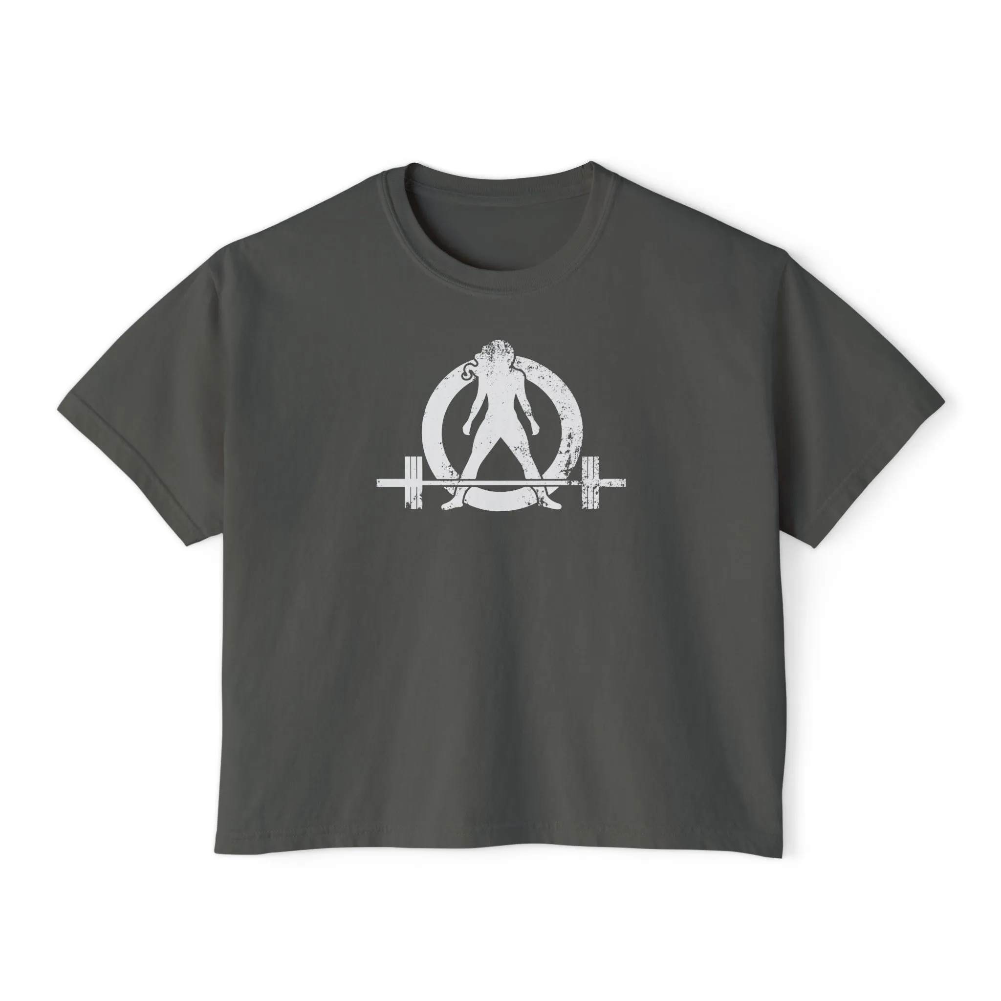Women's Boxy Tee - White Distressed Logo Front Plain Back