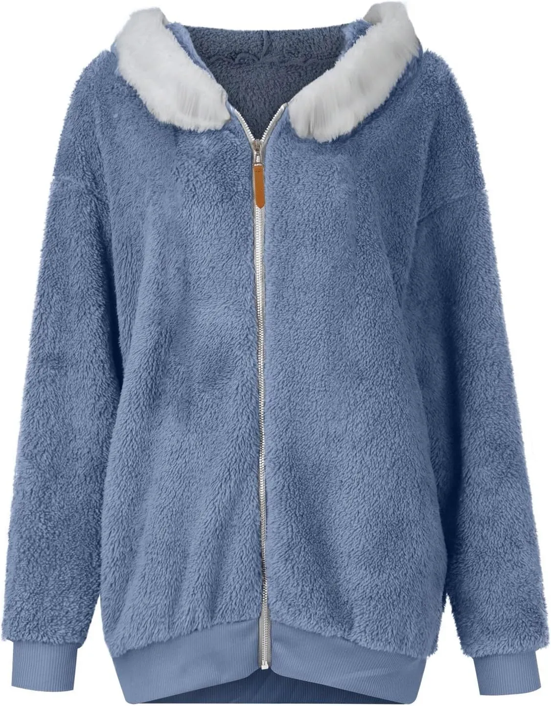 Womens Coats Fuzzy Fleece Cardigan Winter Warm Zip Up Hooded Sherpa Jackets 2024 Fluffy Outerwear with Pocket S-5XL
